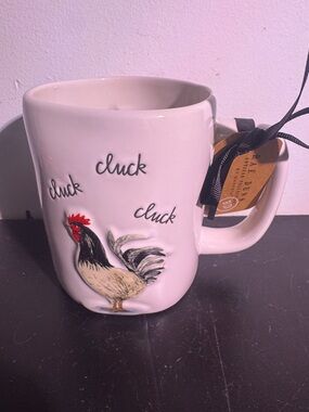 Rae Dunn Pink Rooster Mug with 'cluck' Script
